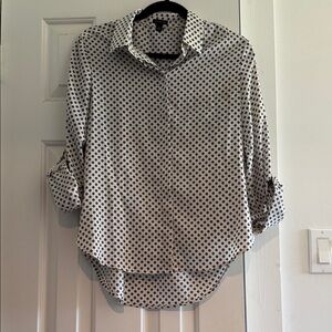 Ann Taylor Navy and White Patterned Blouse
